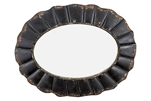 Creative Co-Op Oval Mirror with Distressed Black Scalloped Metal Frame