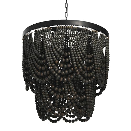 Creative Co-Op Black Metal Chandelier with Wood Beads