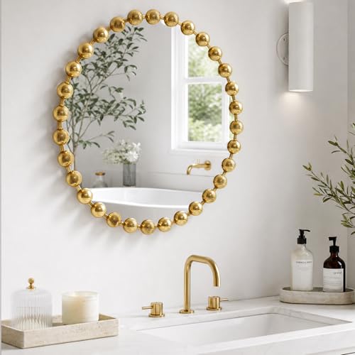 Madison Park 36 inch Gold Round Mirror Round Mirrors for Wall Decor Metal Frame Circle Mirrors for Bathroom Living Room Circle Wall Metal Art Mirror