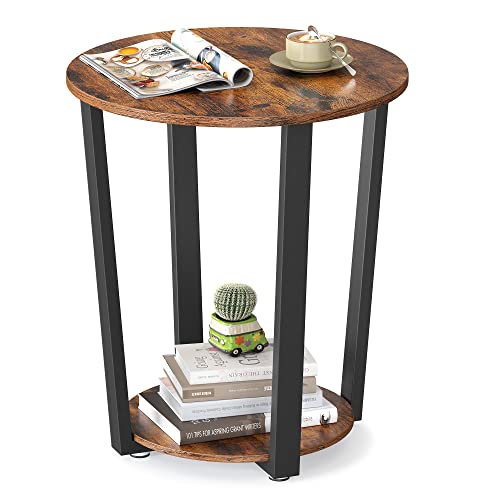 VASAGLE Round Side End Table 2-Tier Accent Nightstand with Storage Shelf