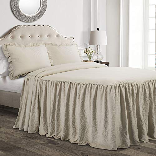Lush Decor Ruffle Skirt Bedspread Set - 3-Piece Luxurious Farmhouse Bedding - Elegant Ruffle Detail - Timeless Style - Soft Lightweight Sheets - King Neutral