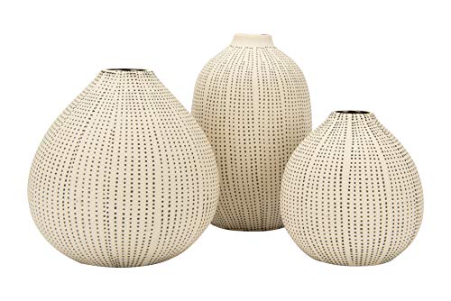 Creative Co-Op White Stoneware Vases with Textured Black Polka Dots (Set of 3 Sizes)
