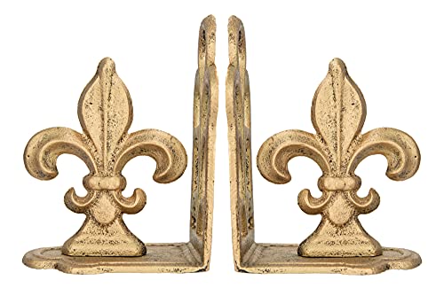 Creative Co-Op Decorative Distressed Metal Fleur de Lis Bookends Gold Set of 2