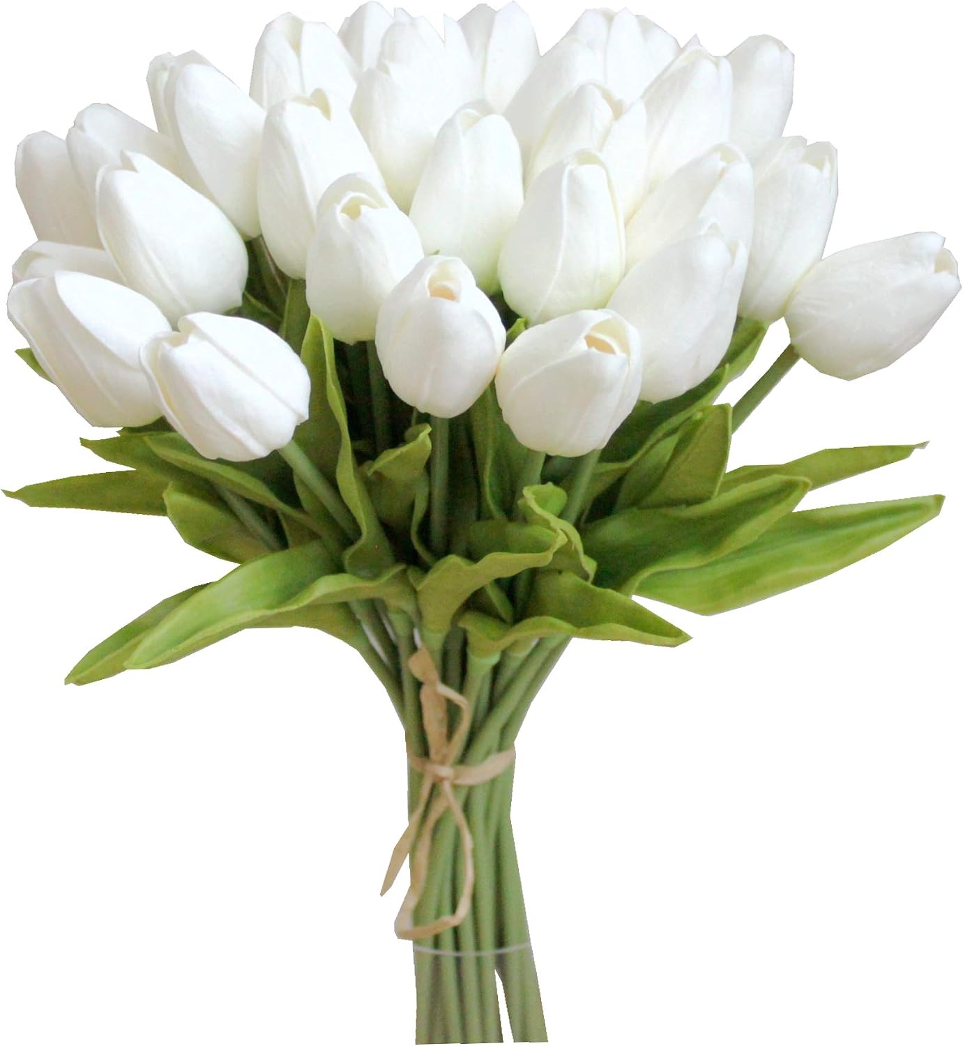 Mandy's 28 Stems White Artificial Tulip Flowers for Home Centerpieces