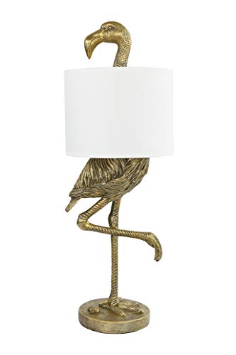 Creative Co-Op Resin Flamingo Table Lamp with Linen Shade Gold Finish 32