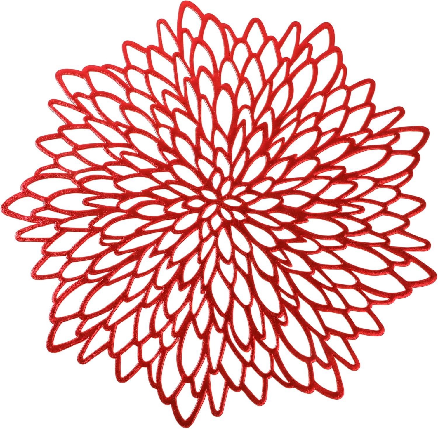 Snowkingdom 6 Pack Red Placemats Metallic Shiny Pressed Vinyl Dining Mats Round Leaf Floral Mother's Day Table Decoration for Halloween Christmas Valentine's Day Weddings Holiday Celebrations