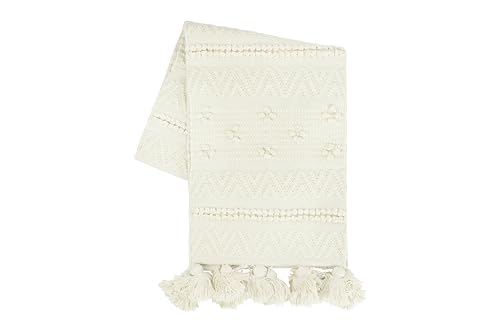 Creative Co-op 72 Woven Cotton Textured Table Runner with Pom Poms & Tassels (DF2416)