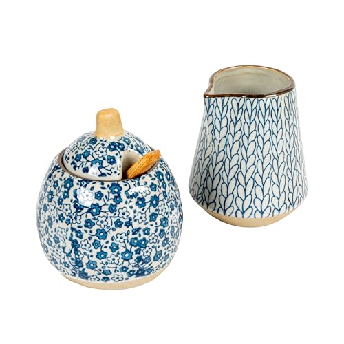 Creative Co-Op Hand-Painted Stoneware Sugar & Creamer (Set of 2 Pieces)