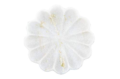Creative Co-Op DF2368 Carved Marble Flower Shape Dish White