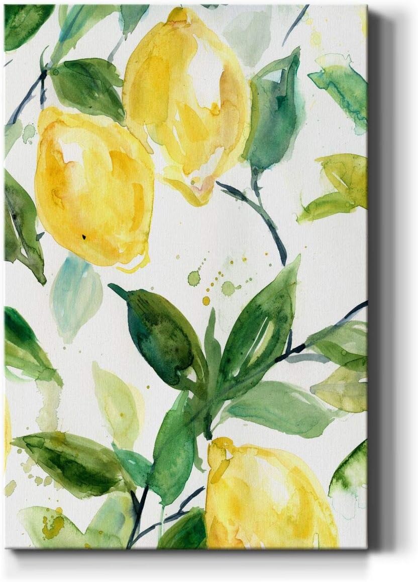 Renditions Gallery Canvas Wall Art Hanging Prints for Home Green Branches of Yellow Lemon Citrus Fruit Abstract Paintings for Living Room Wall Decorations - 12X18 LT15