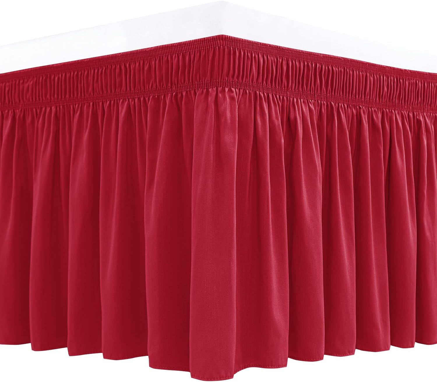 Wrap Around Queen Size Bed Skirt 18 Inch Drop-Elastic Dust Ruffle Red