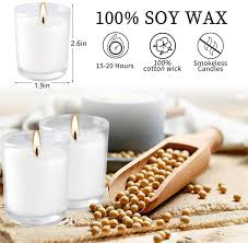 Wfmolcand 20 Pack Unscented White Clear Glass Filled Votive Candles | Soy Wax Smokeless Hand Poured Wax Candles Ideal for Aromatherapy Spa Weddings Birthdays Holidays & Party Decor
