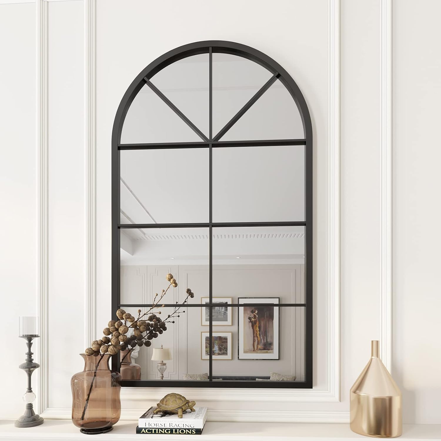 ironsmithn Black Mirror 41.3 x 24 Arched Window Mirrors for Wall Decor
