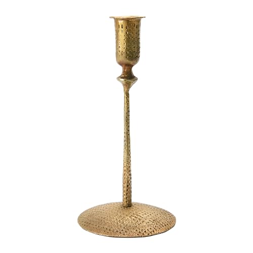Creative Co-Op Hand-Forged Hammered Metal Taper Antique Brass Finish Candle Holder