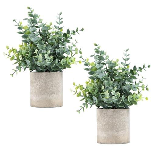 Coferset 2 Pack Small Fake Plants Eucalyptus PottedSage Green