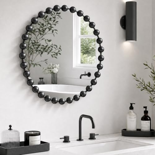 Madison Park 27 inch Black Round Mirror Round Mirrors for Wall Decor Metal Frame Circle Mirror for Bathroom Living Room Round Wall Metal Art Mirror