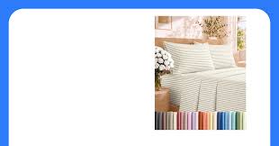 Queen Size 4 Piece Sheet Set - Breathable & Cooling Sheets - Beige Stripes