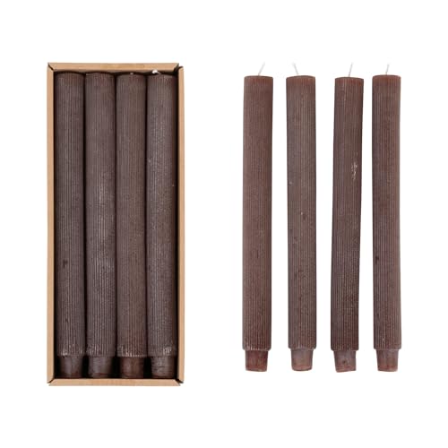 Creative Co-Op Unscented Pleated Taper Candles in Box Set of 12 Leather Color