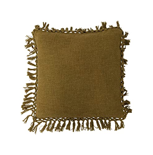Creative Co-Op Cotton Slub Pillow with Crochet and Fringe