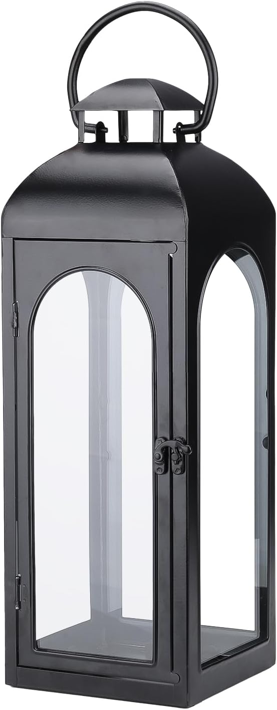 Bdor 16 Inches Metal and Tempered Glass Candle Lantern - Premium Outdoor Lantern Decorative Lanterns with Handcrafted Design for Patio Garden & Indoor Decor