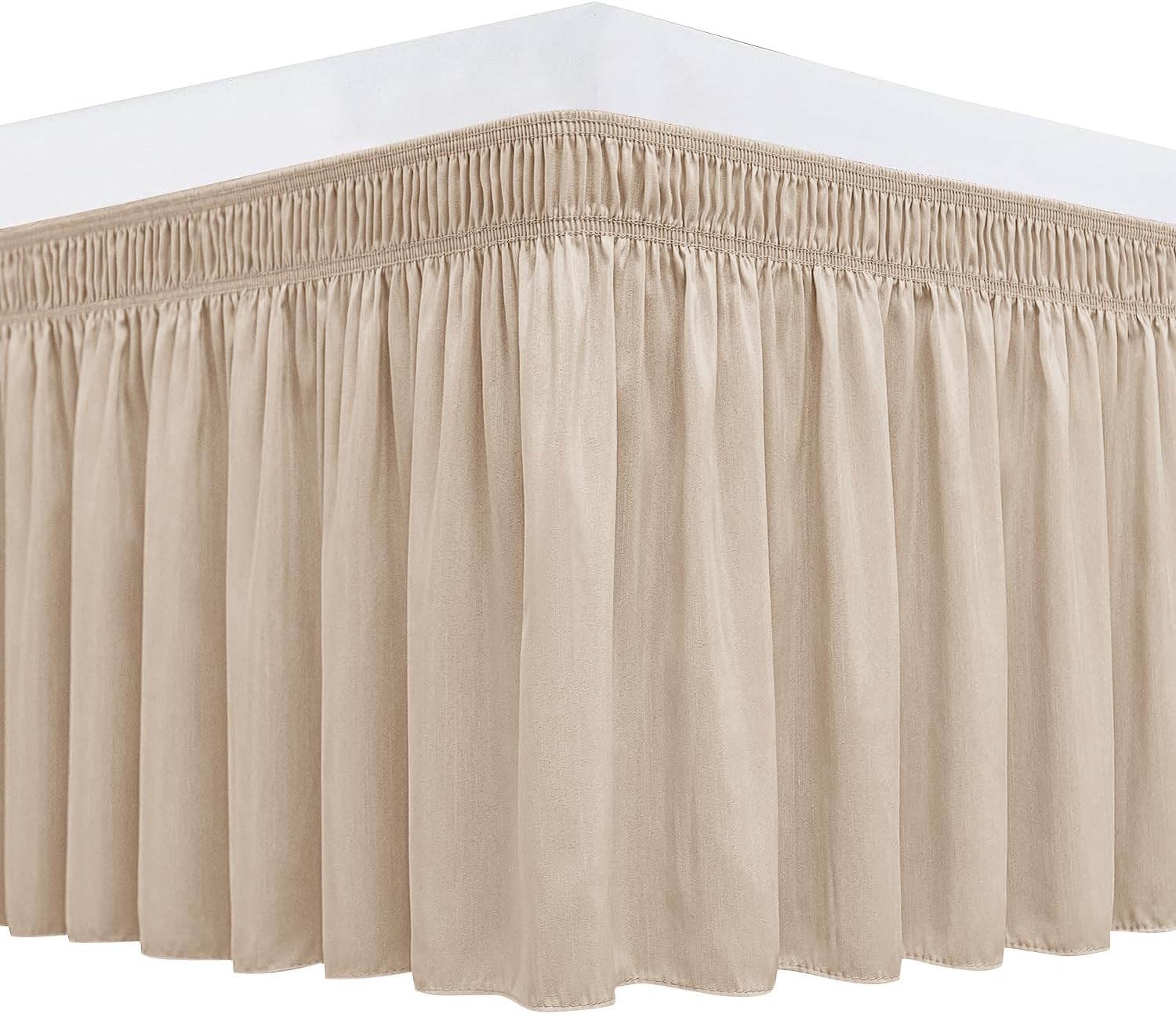 Wrap Around Queen Size Bed Skirt 16 Inch Drop-Elastic Dust Ruffle Sand