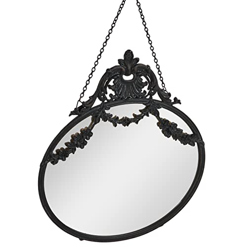 Creative Co-Op Vintage Pewter Framed Wall Mirror with Decorative Chain Black