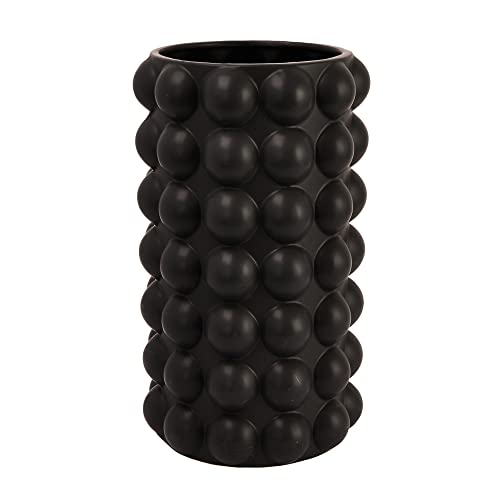 Creative Co-Op Round Stoneware Umbrella Holder/Vase with Raised Dots and Matte Finish Charcoal