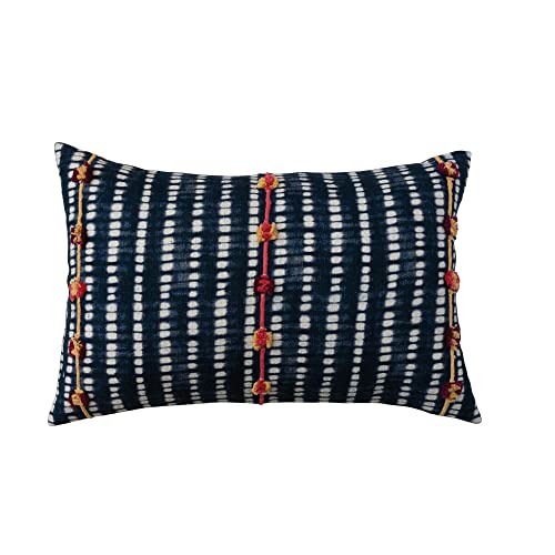 Creative Co-Op Cotton Slub Tie Dye Lumbar Pillow Cover with Embroidered Accents MulticolorNavy