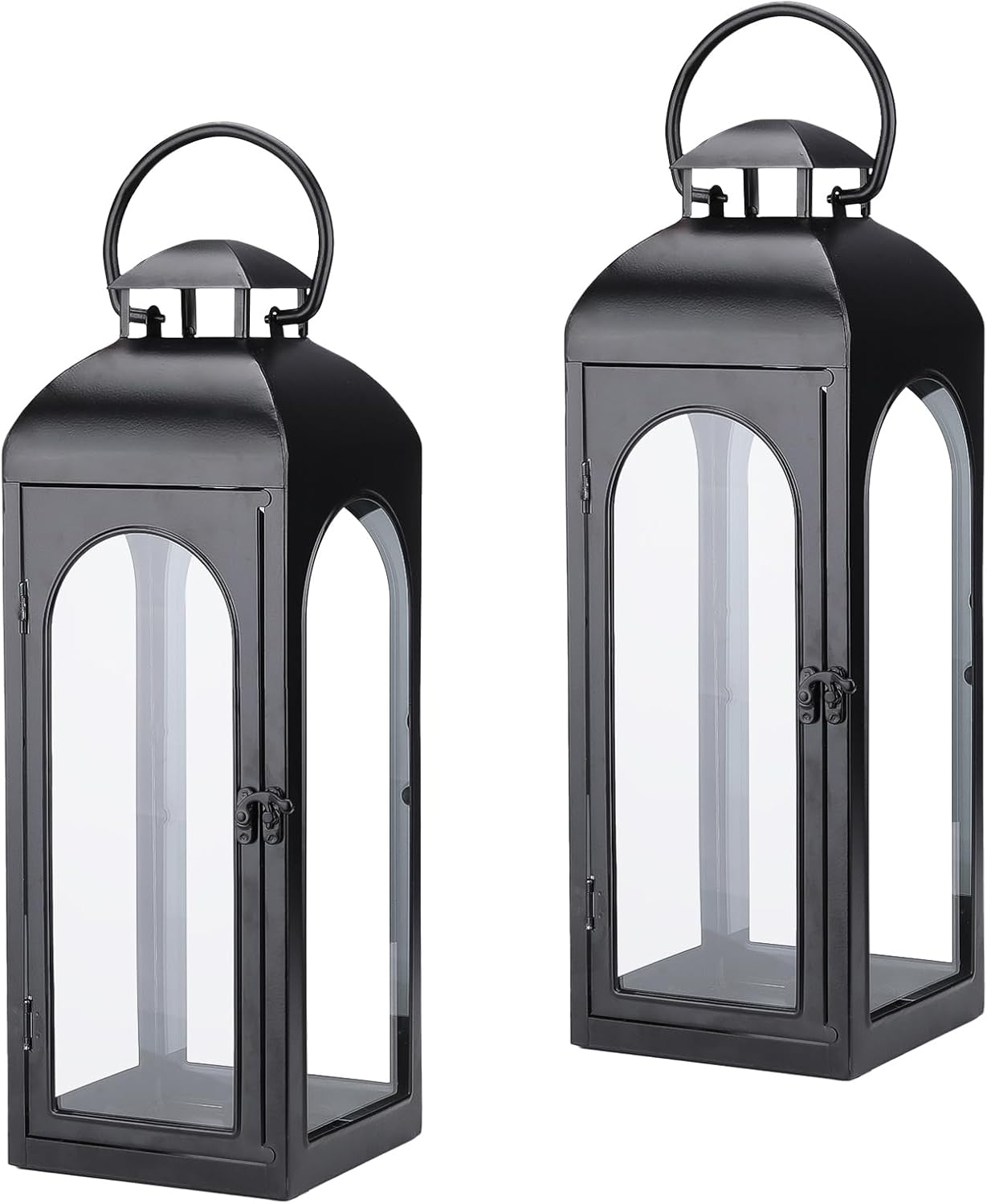 Bdor 16 Inch Outdoor Indoor Lantern Set of 2 Black Metal Candle Lanterns