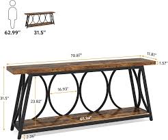 Tribesigns 70.9 inch Extra Long Console Table Industrial Sofa Table Behind Couch with 2 Tier Storage Shelf Narrow Entryway Hallway Accent Table for Living Room Rustic Brown