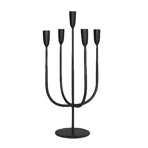 Creative Co-Op Round Hand-Forged 5 Taper Metal Candelabra Black