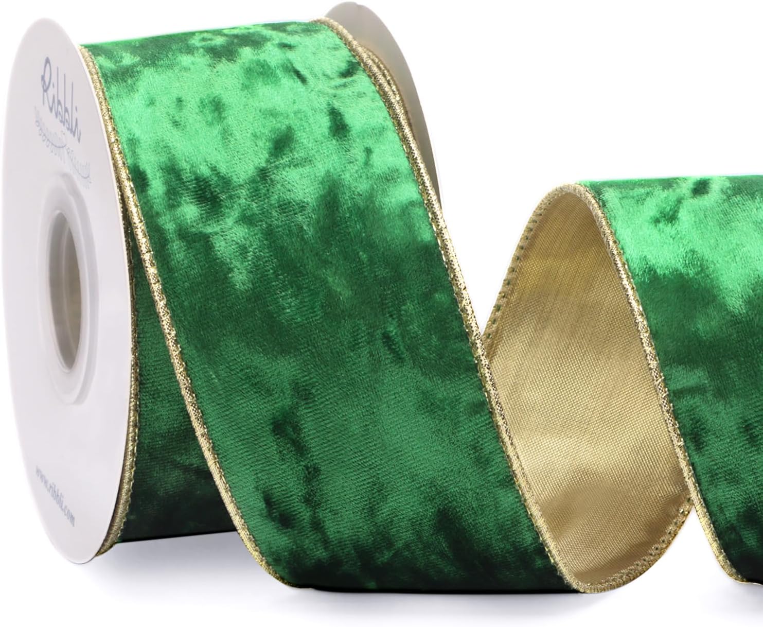 Ribbli Emerald Green Velvet Wired Ribbon 2.5 Inch Metallic Green Crushed Velvet Christmas Ribbon for Gift Wrapping Christmas Tree Decoration Crafts Wreaths Supplies-Continuous 10 Yards