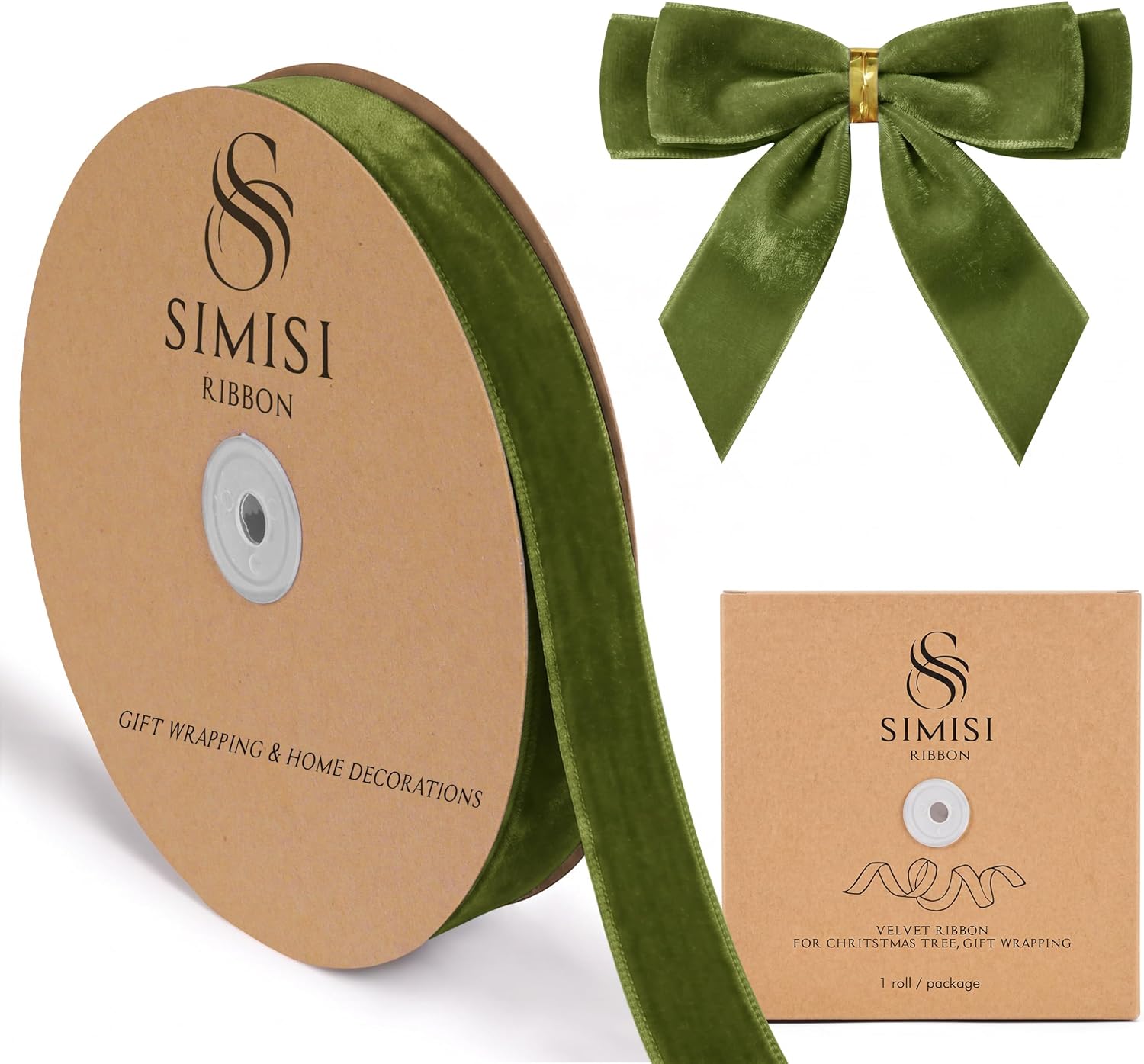 SIMISI RIBBON Velvet Ribbon for Gift Wrapping Christmas Tree Decorations