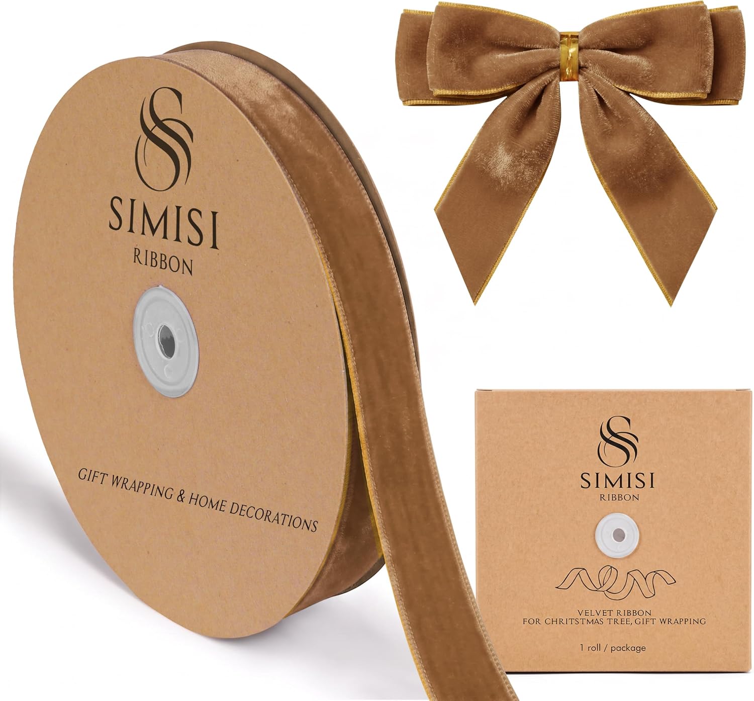 SIMISI RIBBON Velvet Ribbon for Gift Wrapping Christmas Tree Decorations