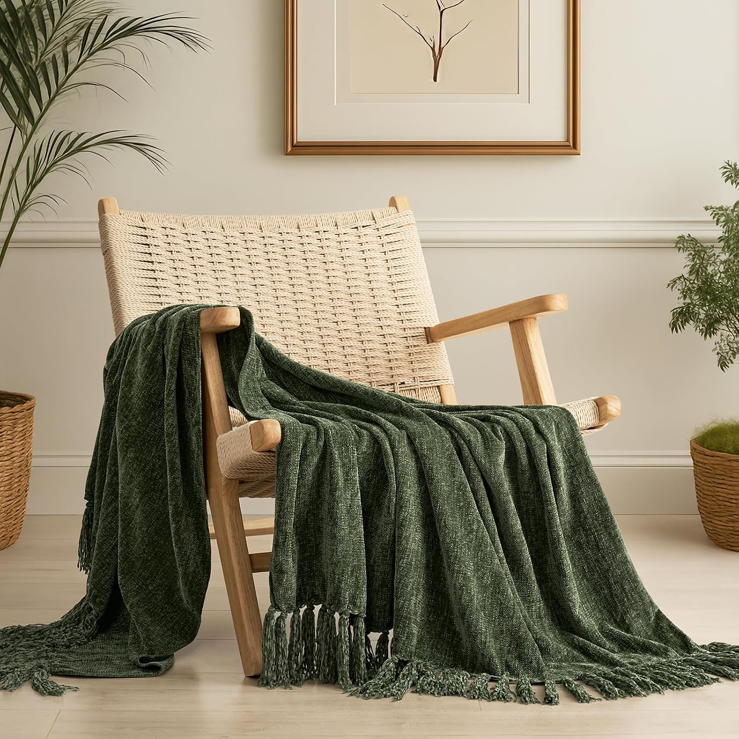 EverGrace Chenille Knit Throw Blanket for Couch 50x60 Olive Green