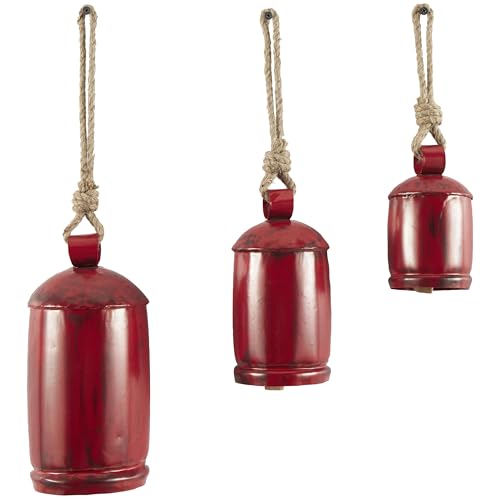 Deco 79 Metal Cow Bells Meditation Bell Set of 3 10 7 5H Red