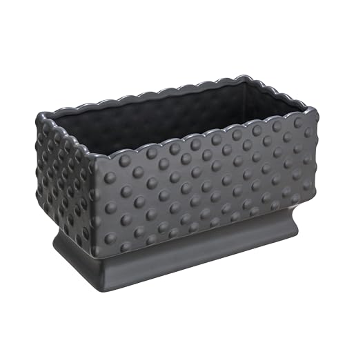 Creative Co-Op Ceramic Hobnail Planter with Scalloped Edge and Polka Dots Black