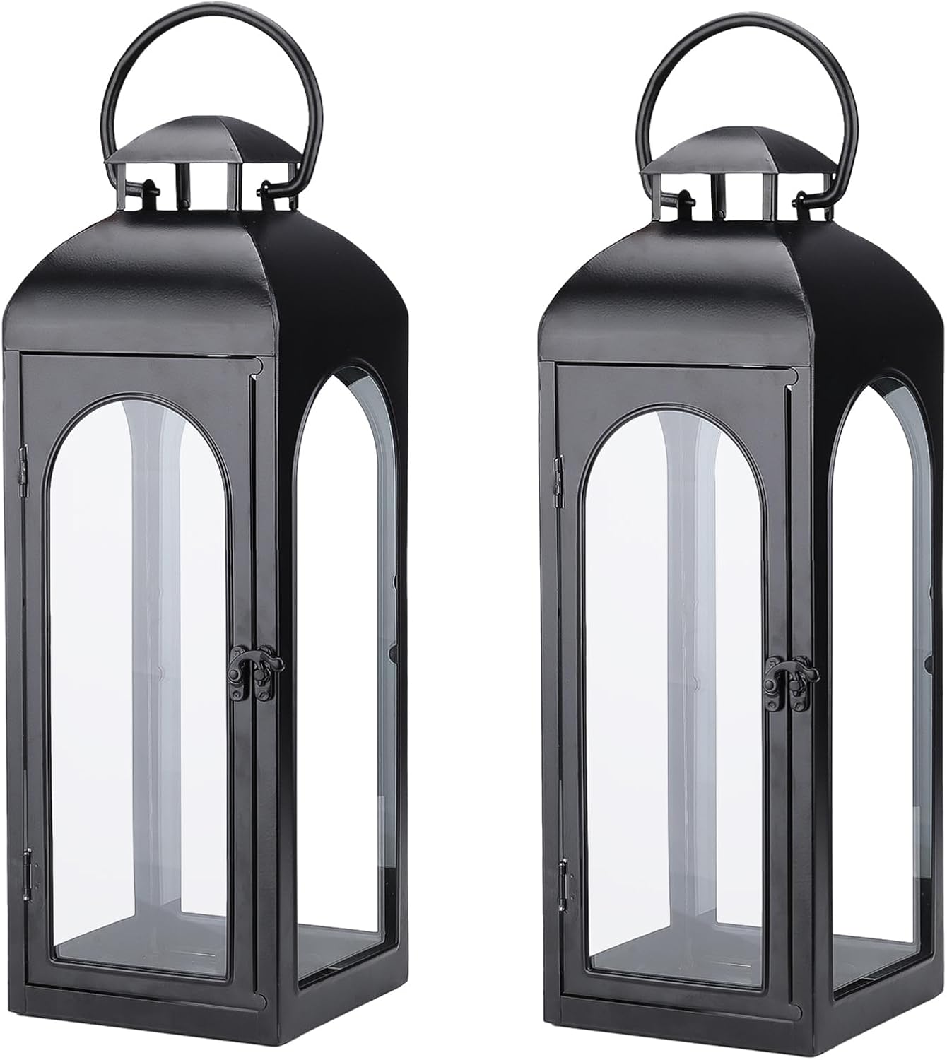 Bdor 20 Inch Outdoor Indoor Lantern Set of 2 Black Metal Candle Lanterns