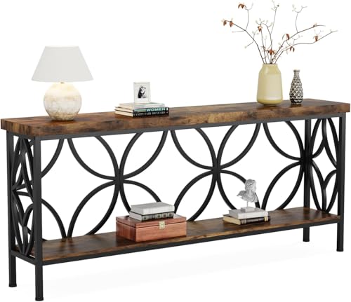 LITTLE TREE Sofa Table 70.9 Inch Industrial Behind Couch Table with Storage Shelves Narrow Long Console Table for Entryway Living Room Foyer Hallway Office