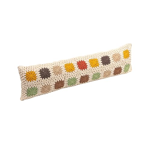 Creative Co-Op Cotton Crocheted Lumbar Pillow with Block Pattern Multicolor