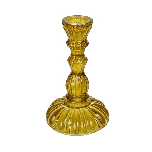 Creative Co-Op Tall Embossed Reclaimed Glass Taper Holder Chartreuse