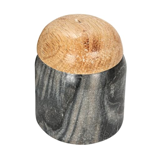 Creative Co-Op Marble and Mango Wood Pinch Pot with Lid Grey and Natural