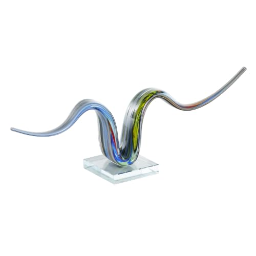 Deco 79 Glass Abstract Decorative Sculpture Wave Home Decor Statue with Clear Base Accent Figurine 20 x 4 x 6 Multi Colored