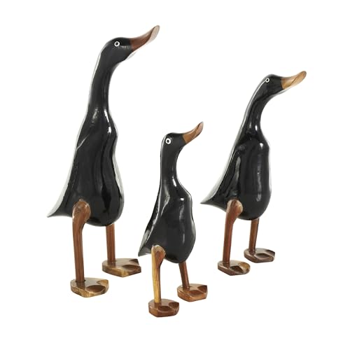 Deco 79 Wood Duck Decorative Sculpture Home Decor Statues with Brown Accents Set of 3 Accent Figurines 16 14 11H Black