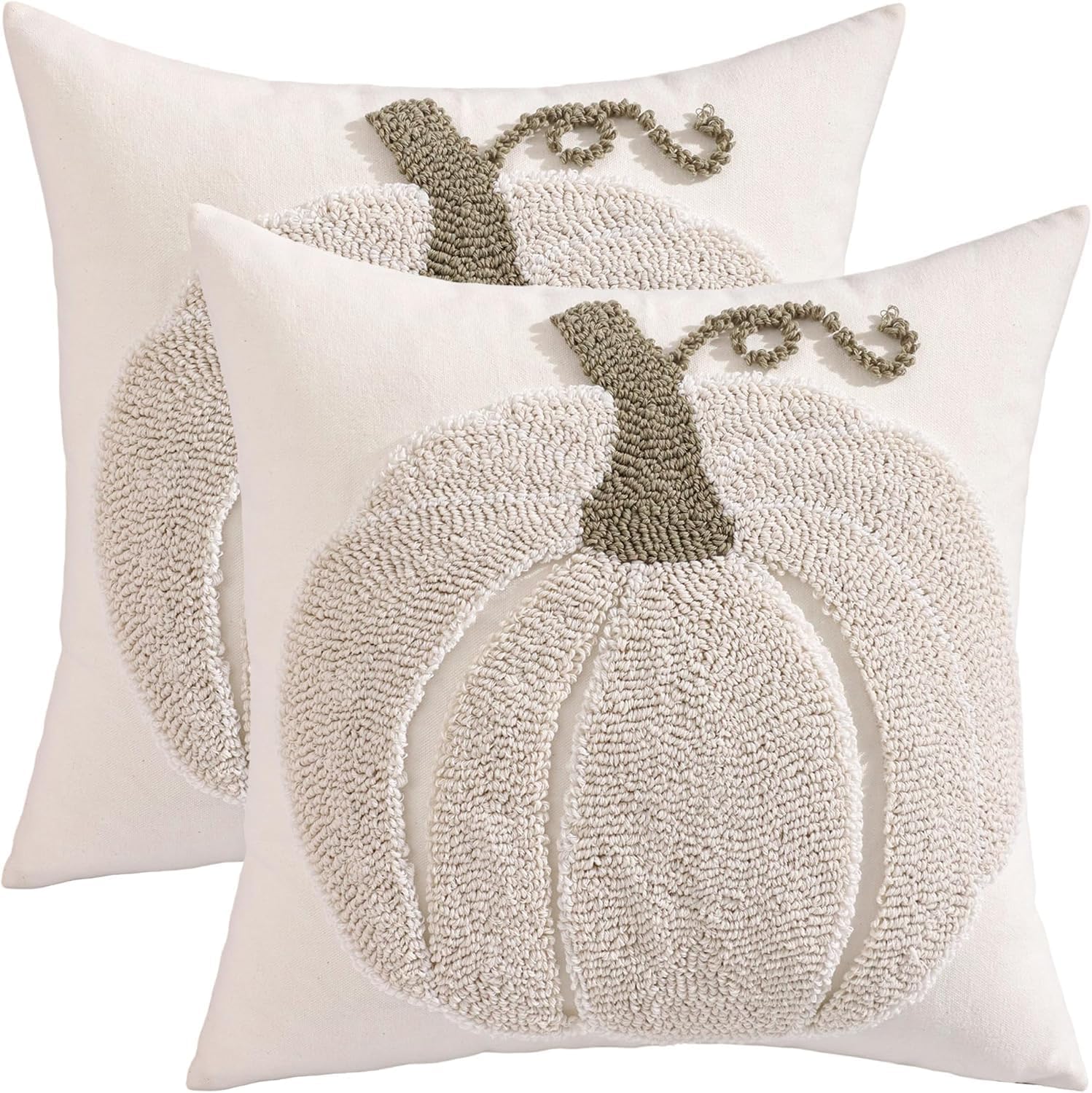Tosleo Fall Tufted Pumpkin Pillow Covers 18x18 Set of 2 Farmhouse Beige
