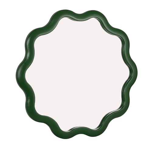 Creative Co-Op Scalloped Wood Wavy Wall Mirror Green