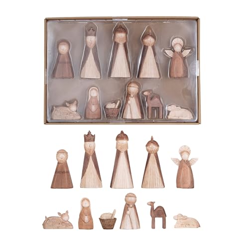 Creative Co-Op Wood-Finish Resin Nativity Set Natural Set of 11