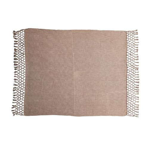 Creative Co-Op Bohemian Cotton Slub Throw with Crochet and Fringe Brown