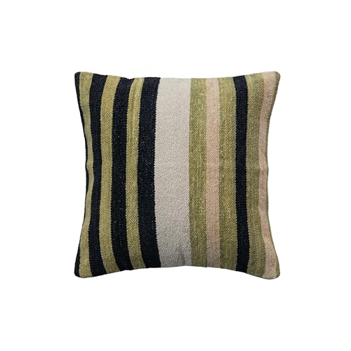 Creative Co-Op Square Woven Cotton Blend Chenille Pillow with Stripes Multicolor