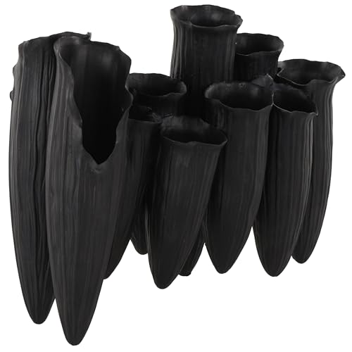 Deco 79 Ceramic Abstract Decorative Vase Floral Inspired 10 Openings Centerpiece Vase with Linear Grooves Flower Vase for Home Decoration 13 x 5 x 11 Black